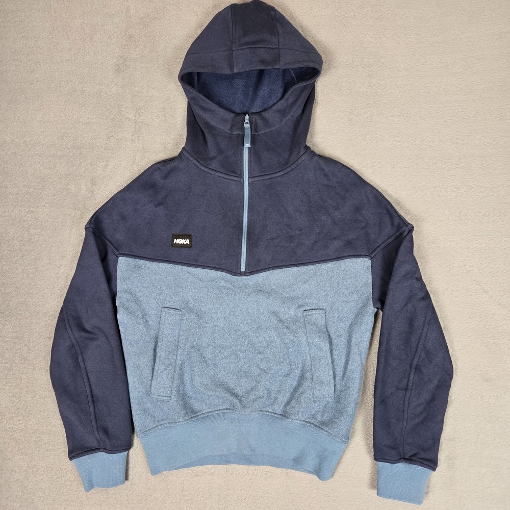 HOKA ONE ONE Wool Blend Utility Half Zip Womens XS Pullover Hoody Blue